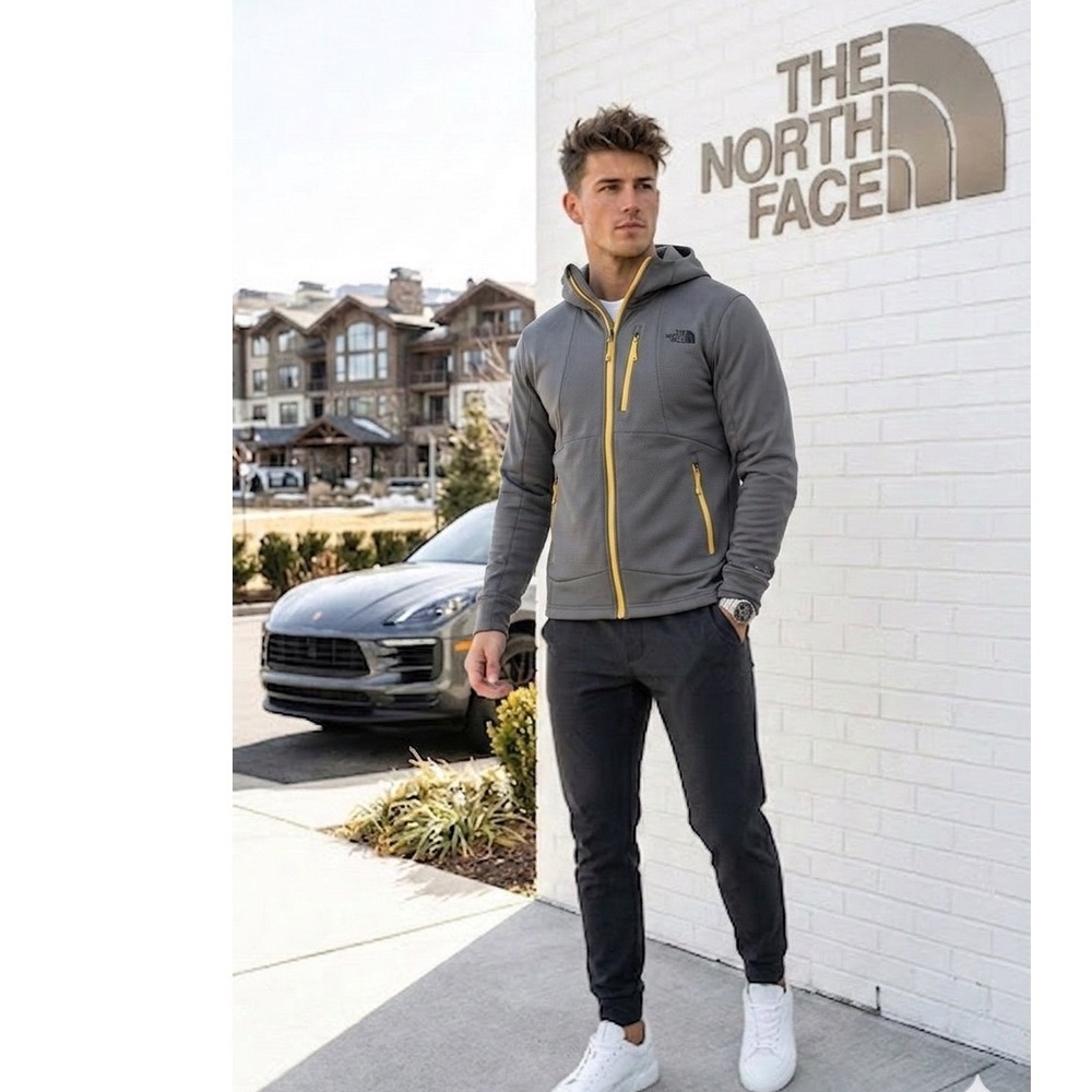 🔥The North Face 🤑Steep Series Hoodie Flash Dry Full‎ Zip Grey Yellow Men's S